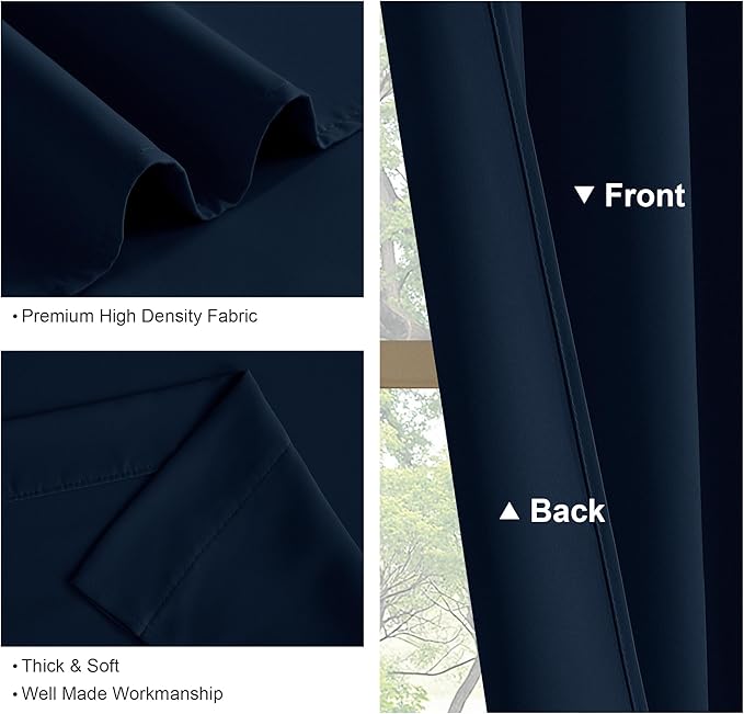 PONY DANCE Navy Blue Curtains - Blackout Window Drapes Thermal Insulated Draperies Energy Saving Covering for Bedroom Bay Windows, 70 Wide by 63 inch Drop, 2 Panels
