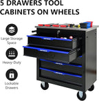 5 Drawer Rolling Tool Chest with Locker, 25.9" D Metal Movable Lockable Tool Cart Box Multi-Functional Hardware Storage Cabinet Box for Warehouse Basement Home Pantry Garage