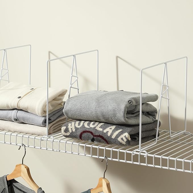 Wire Shelf Dividers - White Closet Organization & Storage Organizer - No Tool Shelf Divider for Wire Shelves - Metal Shelf Accessories – for 12“ Deep Wire Shelves – Tall 12” Height – 24 Pack