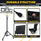 GEERTOP Portable Tripod Led Work Light on Wheels, Adjustable Rolling Black Stand, 21000LM Detachable LED Heads for Garage, Construction Job Site, Indoor/Outdoor Use