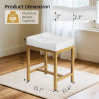 Saddle Seat Vanity Stool, Makeup Stool Chair with Metal Leg, U-Shaped Ottoman Foot Rest Stool, Small Square Chairs Under Desk for Vanity, Living Room, Bedroom, Modern Makeup Bench Linen White&Gold