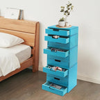 4-piece Drawer Cabinet, Organizer Sorter Container Keeper Unit Storage Box Stackable Chest Divider Shelf System with 10 Drawers & 4 Stackable Units for Home Office Study Room Dorm Bedroom(Blue)