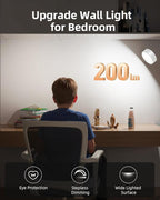EZVALO LED Wall Mounted Lights, 5500mAh Rechargeable Wall Sconces Lamp, 3 Color Temps & Remote and Touch Control, 360°Rotation Dimmable Cordless Wall Light for Bedroom Reading Study (2 Pack White)