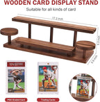 Wooden Trading Card Display Stand, 3-Tier Card Holder for Graded, Sports and TCG Cards, Tabletop Display Holder, Rustic Solid Wood Shelf Stand for Basketball Football Hockey (Brown)