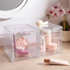 STORi Audrey Stackable Bin Clear Plastic Organizer Drawers | 2 Piece Set | Organize Cosmetics and Beauty Supplies on a Vanity | Made in USA
