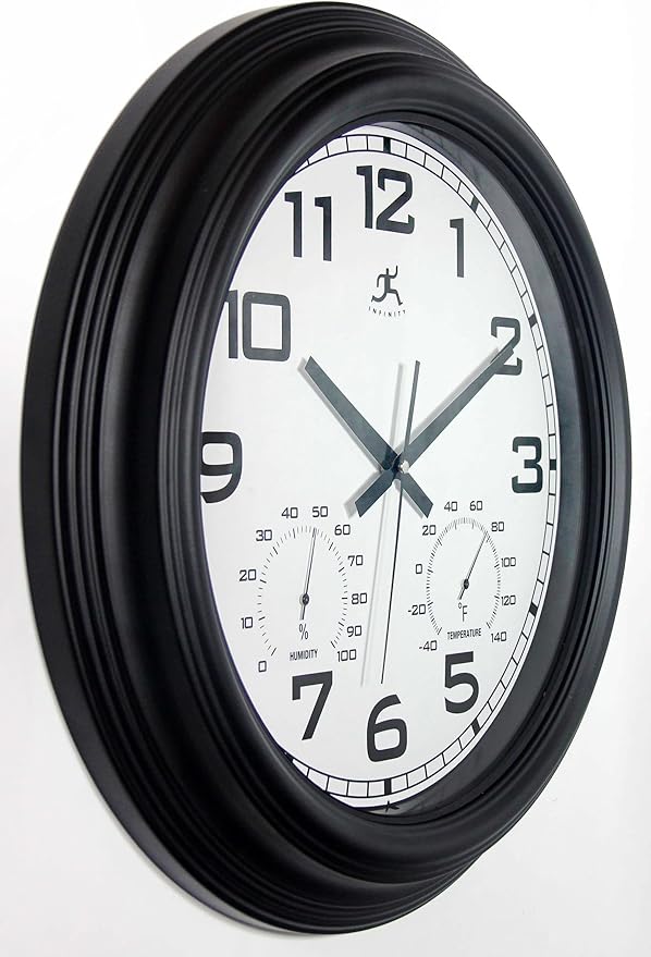 Infinity Instruments Classique Wall Clock, Modern Indoor/Outdoor All Weather Wall Clock, Sleek and Bold Design, 18-inch Display, Black