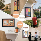 Enclosed Cork Bulletin Board 36"x24" Outdoor Weatherproof Cork Noticeboard with Locking Door Wall-Mounted Black Aluminium Frame for Home, School, Office, Community, Hospital