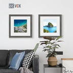 VCK 12x12 Picture Frame 5 Pack - Grey, High-End Wood Poster Frames with Tempered Glass, Display 8x8 Photo with Mat or 12x12 without Mat, Art Gallery-Quality, Wall Hanging, Grey
