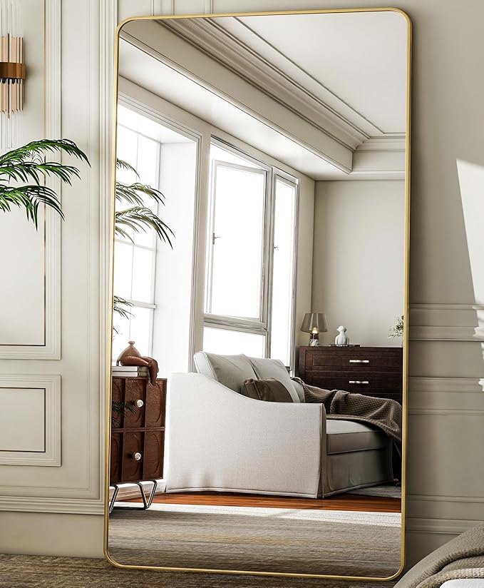 HARRITPURE 80"x40" Oversized Full Length Mirror - Rectangular Gold Aluminum Frame Floor Mirror with Stand for Bedroom, Living Room, Cloakroom, Full Body Reflection