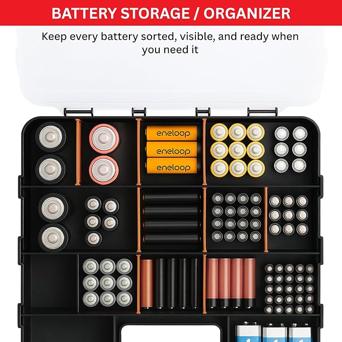 Andalus Tools Organizer Box, Small Parts Storage 34-Compartment Double-Sided Portable Hardware Organizer Removable Plastic Dividers for Screws, Nuts, Bolts, Nails – Orange (1 Pack, 12.5" x 10.5" x 3")