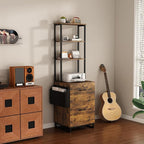 Locking Double Drawer File Cabinet with 4-Tier Display Shelf & Storage Bag, Vintage Rustic Brown Printer Stand for Home Office