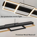 EDISLIVE 5-Light Black Gold Linear LED Chandelier Dimmable LED Square Island Light 45 in Linear Pendant Light 3000K Adjustable Height for Dinning Room Kitchen Pool Table
