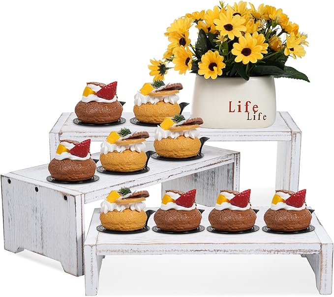 3-Tier Wooden Cupcake Stand & Display Risers, Multi-Tier Display Stand for Food, Desserts, & Collections
