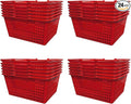 Stackable Plastic Shopping Baskets, Red and Blue, Easy-Grip Handles for Grocery, Retail, Liquor Stores, Home Use (24-Pack, Red)