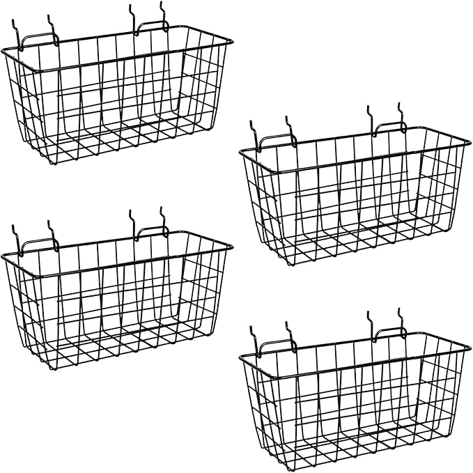G.CORE 4 Pack Pegboard Baskets, Metal Shelves Hooks to 1/8" 1/4" Peg Boards, Peg Board Baskets Bins Set - Organize Tools Workbench Accessories Garage Storage Wall Mount Organizer Attachments