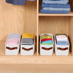 Kntiwiwo Small Fabric Storage Bins, 15x6x5 inch Narrow Storage Baskets 4-Pack Long Storage Basket for Organizing with Handles, Decorative Basket for Closets, Shelves, Toilet Paper, White