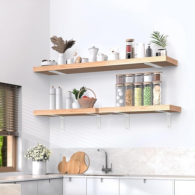 Floating Shelf Bracket Stainless Steel 6 Inch, 4 Pack Heavy Duty Shelf Brackets, Wall Shelf Bracket for DIY Decorative with Mounting Hardware
