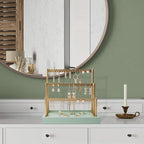 SANY DAYO HOME 3-Tier Earring Holder Organizer Stand, 105 Holes Gold Metal Earring Rack Jewelry Display Tree with Sage Green Wood Tray for Women and Girls