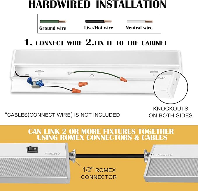 Ansen 18inch 15w 998.4lm Hardwired Under Cabinet Lights, 5CCT 2700K-5000K, CRI 92+, R9 90+, UGR Lower Than 16, LED Dimmable Under Counter Lighting for Kitchen