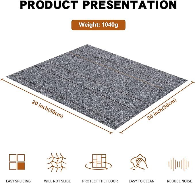 16-Pack 20"x20" Carpet Tiles, Non-Adhesive Soft Padded Floor Squares with Seamless Look for Home, Office, Indoor & Outdoor Use (43 Sq Ft) (K2)