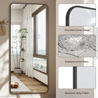 HARRITPURE 66x23 inch Rounded Full Length Mirror Aluminum Frame Mirror Full Length Floor Mirror with Stand for Living Room Bedroom Cloakroom,Black