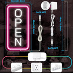 inShareplus 22.8"x 11.8" Open Signs for Business, Super Bright Sign Open, Neon Open Sign with ON/OFF Switch adapter, Electric Light up Sign for Stores, Restaurants Window (Pink&White Vertical)