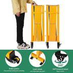 16FT Industrial Expandable Barricade Folding Security Gate with Wheels,Retractable Driveway Gate with Aluminum Fence and 270 Degrees Direction Adjustment(Yellow, 16FT)