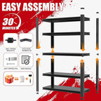 72" H Garage Shelving, Metal Storage Shelves, Adjustable 5 Tier Storage Rack, Heavy Duty Shelving, Industrial Utility Shelf for Garage, Warehouse, Bedroom, Kitchen,16" D×36" W×72" H, Black