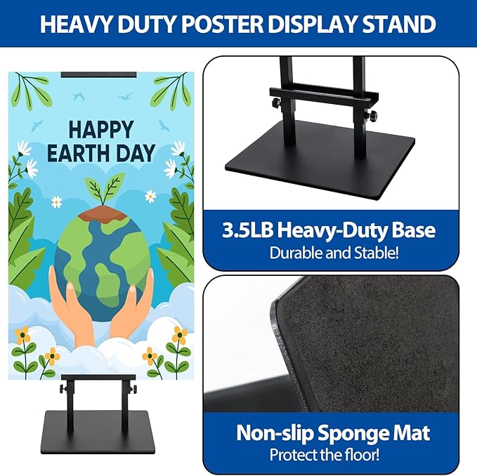 Pedestal Poster Sign Stand for Double Sided Display, Adjustable Poster Board Stand Height Up to 80", Heavy Duty Floor Standing Sign Holder for Board, Foam, Banner Display Stand, Black 1Pack
