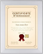 SnapeZo Certificate Frame 8.5x11, Silver, 1.25 Inch Aluminum Profile, Front-Loading Snap Frame, Wall Mounting, Professional Series