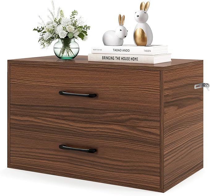 POWERSTONE 2 Drawers Storage Cabinets, Wooden Dresser Organizer, Under Desk Storage for Living Room, Bedroom, Home Office, Walnut