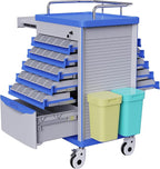 Medication Bins Cart with 200 Bins, 10 Drawers, Hidden Sub Workbench - Dual-Sided Open, 50 Medicine Boxes, Silent Casters, Container, 2 Trash Bin-Medical Crash Cart for Clinic, Hospital and Lab