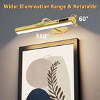 Hapfish Picture Lights for Wall Battery Operated, Wireless Art Light for Paintings, Rechargeable Wall Sconce for Picture with Remote Control, Dimmable Wall Lighting for Gallery Dartboard Mirror - Gold