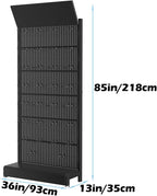 Metal Pegboard Shelf - Peg Board Display Stand with 30 Hooks, 85x36x13 in, Portable Garage Pegboard Organizer Retail Display Rack for Craft Shows,Kitchen Decoration, Mobile Phone Shop/Black