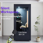 Office Pod, Mobile Office Pod Booth, Solo Soundproof Booth with Acoustic Panels, Sound Pod Silent Ventilation, Wheels and Feet, Privacy pod, Built-in Table, LED Lighting, AC, USB Ports - Black