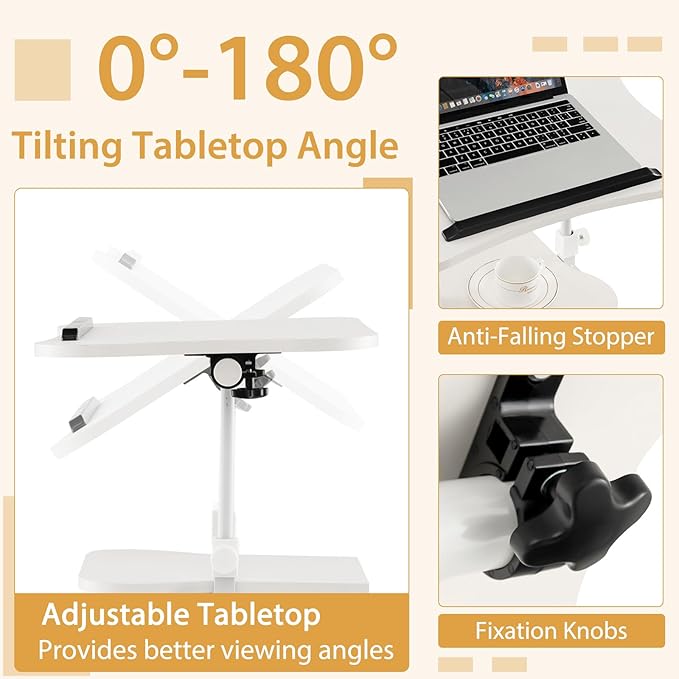 Tangkula Mobile Lectern Podium, Height Adjustable Podium Stand, Standing Sit-to-Stand Desk, Rolling Cart Laptop Desk with Swivel Top Movable Wheels & Storage