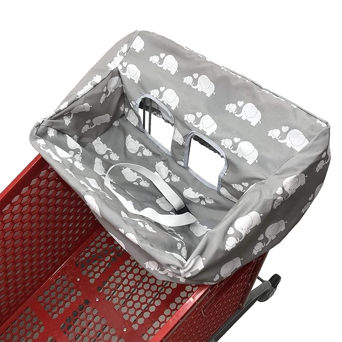 Portable Shopping Cart Cover, High Chair and Grocery Cart Covers for Babies, Kids, Infants & Toddlers, Attached Carry Bag (Simple White Elephant)