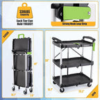 FUTURELAB Portable Folding Service Cart - 3 Tier 330LBS Capacity - Rolling Utility Cart Foldable with Wheels for Warehouse Home Workshops Garages Restaurants Offices (Green)
