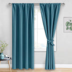 JIUZHEN Blackout Curtains for Bedroom - Thermal Insulated Room Darkening Rod Pocket Curtains for Living Room, Set of 2 Panels with Tiebacks, 42 x 84 Inch Length, Stone Blue