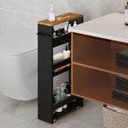 MARTY Rolling Storage Cart 4-Tier Black Kitchen Cart with Wheels, Slim Storage Cart with Handle Slide Out Utility Cart Shelving Unit Organizer Trolley for Laundry Narrow Places Bathroom Small Corner