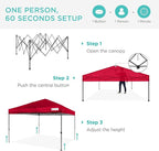 Best Choice Products 10x10ft 1-Person Setup Pop Up Canopy Tent Instant Portable Shelter w/ 1-Button Push, Case, 4 Weight Bags - Red