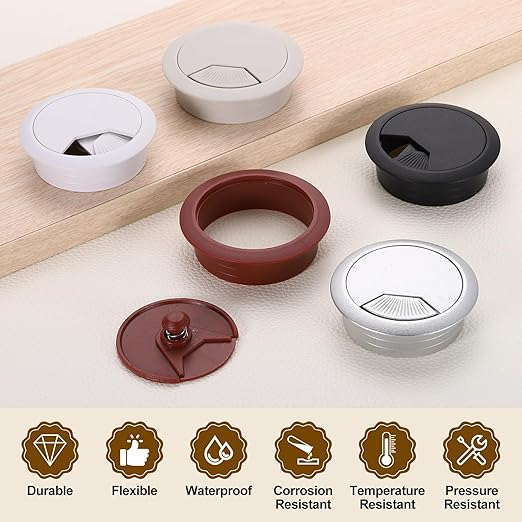 uxcell 8 Pcs 60mm (2.36 Inch) Desk Grommet, Plastic Cable Hole Cover, Wire Cord Cable Organizer for Home Office Computer Desk Cabinet, Black