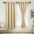 JIUZHEN Blackout Curtains for Bedroom– Thermal Insulated,Noise Reducing Room Darkening Privacy Drapes for Living Room, Set of 2 Panels with Tiebacks, 42 x 63 inch Long, Light Beige