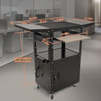 AV Cart, Steel AV Cart with Locking Cabinet and Pullout Keyboard Tray, Adjustable-Height Rolling Media Cart with Wheels & Power (43”x18”x43”)