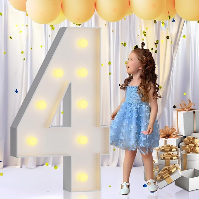 imprsv 3FT Light Up Numbers Letters, Marquee Numbers for 40th Birthday Decorations Anniversary Party Decor, Mosaic Numbers for Balloons Numbers 4, Pre-Cut Foam Board Kit