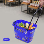 6PCS Shopping Carts,35L Shopping Basket with Wheels and Handle,Portable Plastic Rolling Sho-pping Basket for Retail Store (Blue)