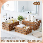 3 Pack Wooden Crates with Liner, Multiple Sizes Wood Crates Decorative Storage Baskets Rustic & Farmhouse Decor for Display Home Pantry Bathroom Cabinets Kitchen Laundry Room Organizing