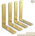 L Shelf Brackets 10 inch, Gold Heavy Duty Iron Shelf Brackets, Industrial Modern Floating Shelf Support for Wall Mount Shelves