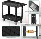 Heavy Duty Utility Rolling Tool Cart, 550 lbs Capacity Plastic Rolling Carts with 360°Swivel Wheels, 40 x 17 Inch Service Cart, 2 Shelf Work Cart for Warehouse,Garage, Cleaning, Black