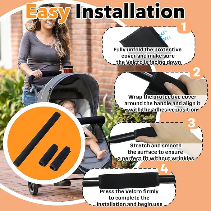 3 Pcs Universal Stroller Handlebar Cover (1 Pack18.7*6.1in & 2 Pcs 6.12*5.5in), Removable Wrap for Stroller Handle & Pushchair Armrest Protector Replacement,Toddler Pram Bumper Dustproof Handle Glove